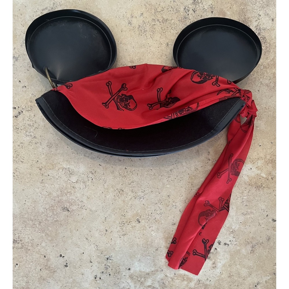 Disney Adult Ear Hat Pirates of the Caribbean Jack Sparrow Red Black Skull - Picture 2 of 4